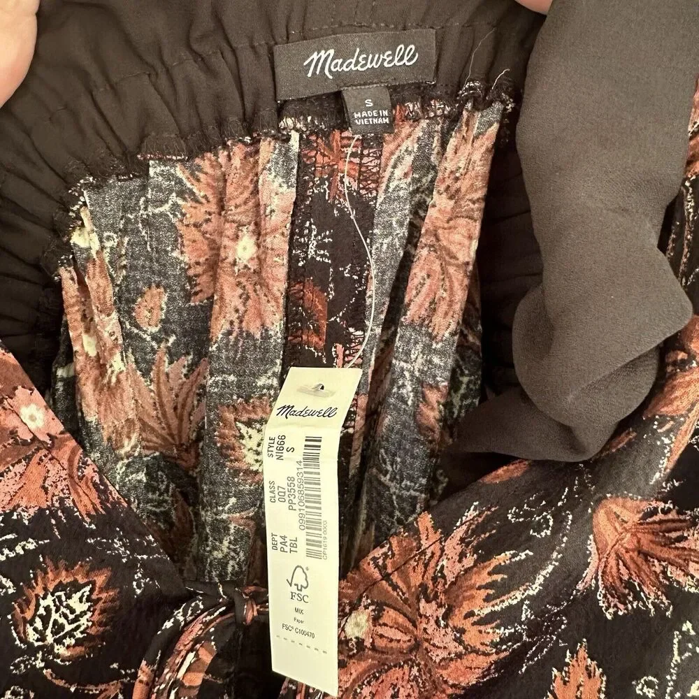 NWT Madewell Ruffled Jumpsuit Fall Floral Small Wide Leg Small